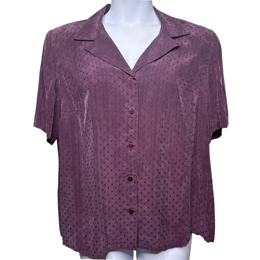 VTG 90s ELISABETH x LIZ CLAIBORNE Womens Plum Button Up Blouse 16 Office Retro - Picture 1 of 11